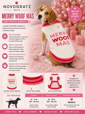 Novogratz Pets Merry Woof Mas Pink & Red Dog Sweater